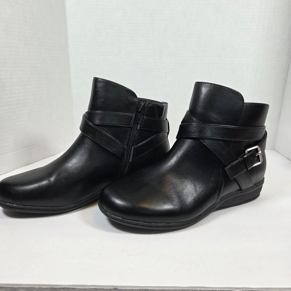 Comfort View Women's Bronte Boots 9.5 Wide Zipper And Buckle Ankle Boot